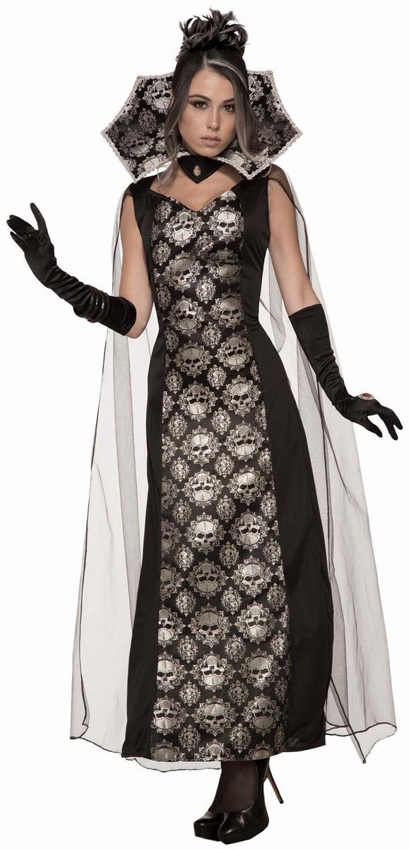 Dark Countess Adult Vampire Skull Dress Black and Silver