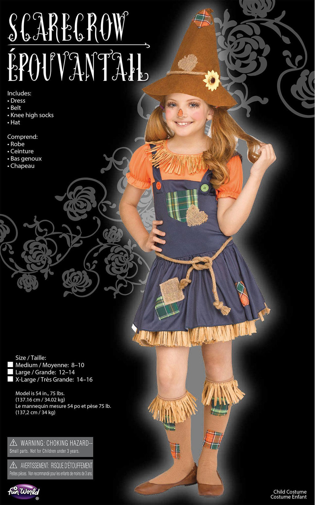 Cute Scarecrow Child Costume Size X-Large 14-16