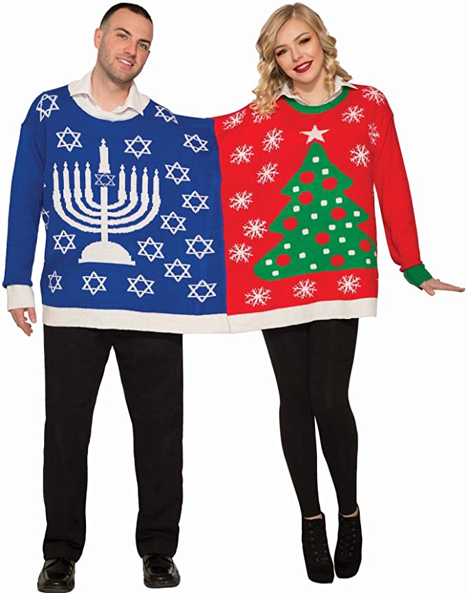Ugly Christmas Sweater for two Chanukah Size X-Large
