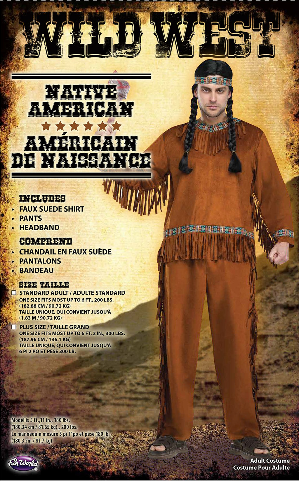 Native American Indian Brown Adult Men's Costume Plus Size