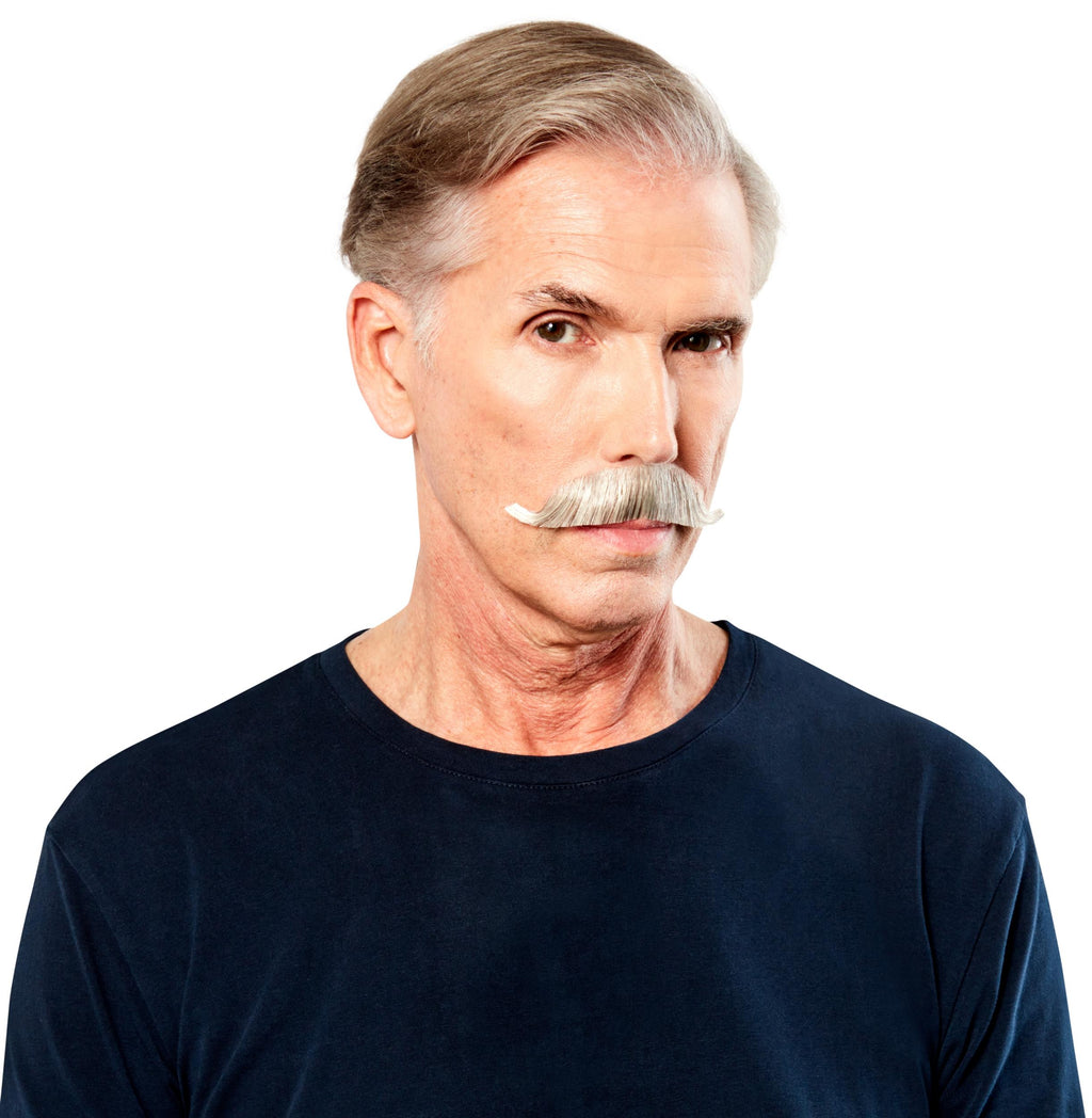 Light Gray 100% Human Hair European Character Elegant Handlebar Mustache 2012