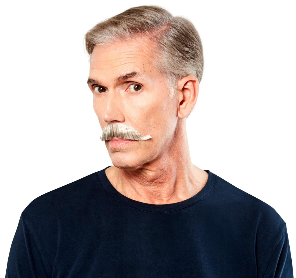 Light Gray 100% Human Hair European Character Elegant Handlebar Mustache 2012