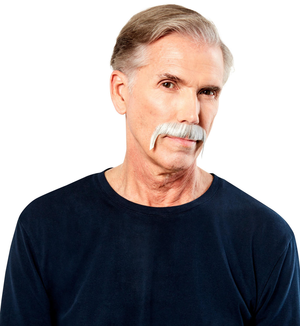 Light Grey 100% Human Hair Zapata Fu Manchu Mustache 2016