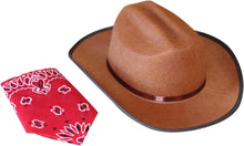 Load image into Gallery viewer, Jr Brown Cowboy Hat with Red Bandana Kids Child Hat

