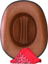Load image into Gallery viewer, Jr Brown Cowboy Hat with Red Bandana Kids Child Hat
