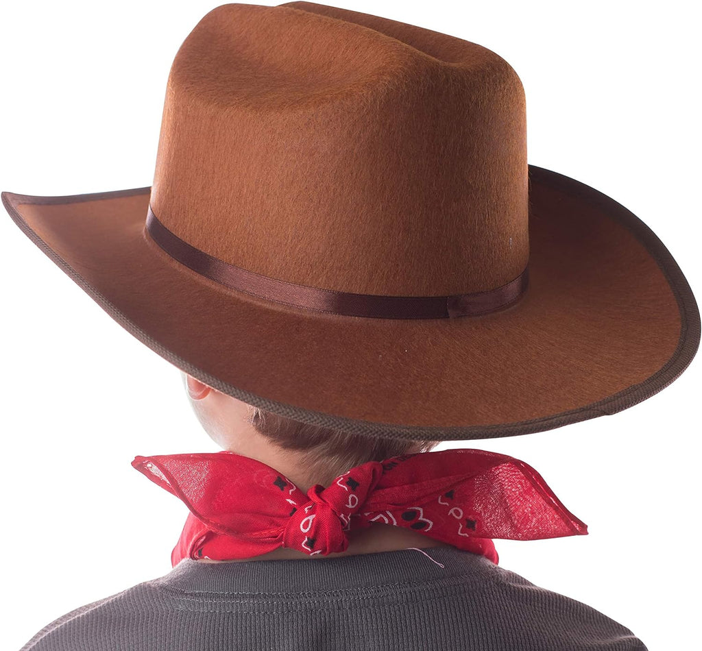 Jr Brown Cowboy Bronco Logo Hat with Red Bandana Kids Child Hat