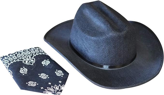 Jr Black Cowboy Hat with Bandana Kids Child Hat