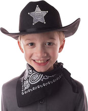 Load image into Gallery viewer, Jr Black Cowboy Hat with Bandana and Attached Badge Kids Child Hat
