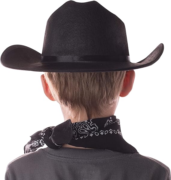 Jr Black Cowboy Hat with Bandana and Attached Badge Kids Child Hat