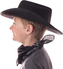 Load image into Gallery viewer, Jr Black Cowboy Hat with Bandana and Attached Badge Kids Child Hat
