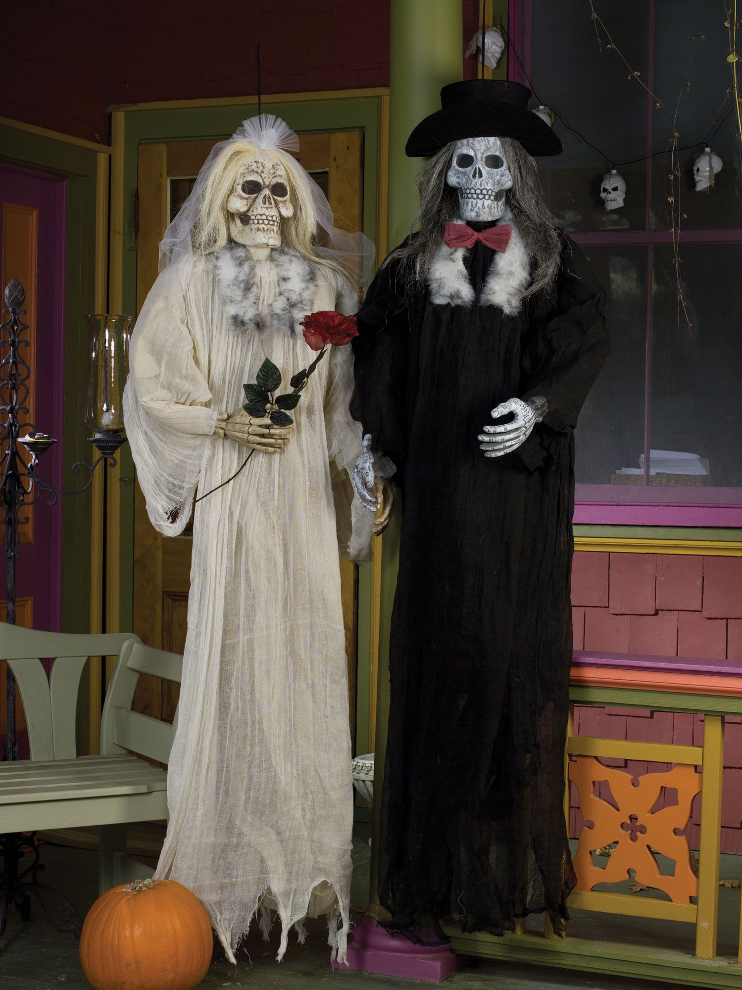 72" Hanging Bride and Groom Skeleton Halloween Decoration Haunted House Prop