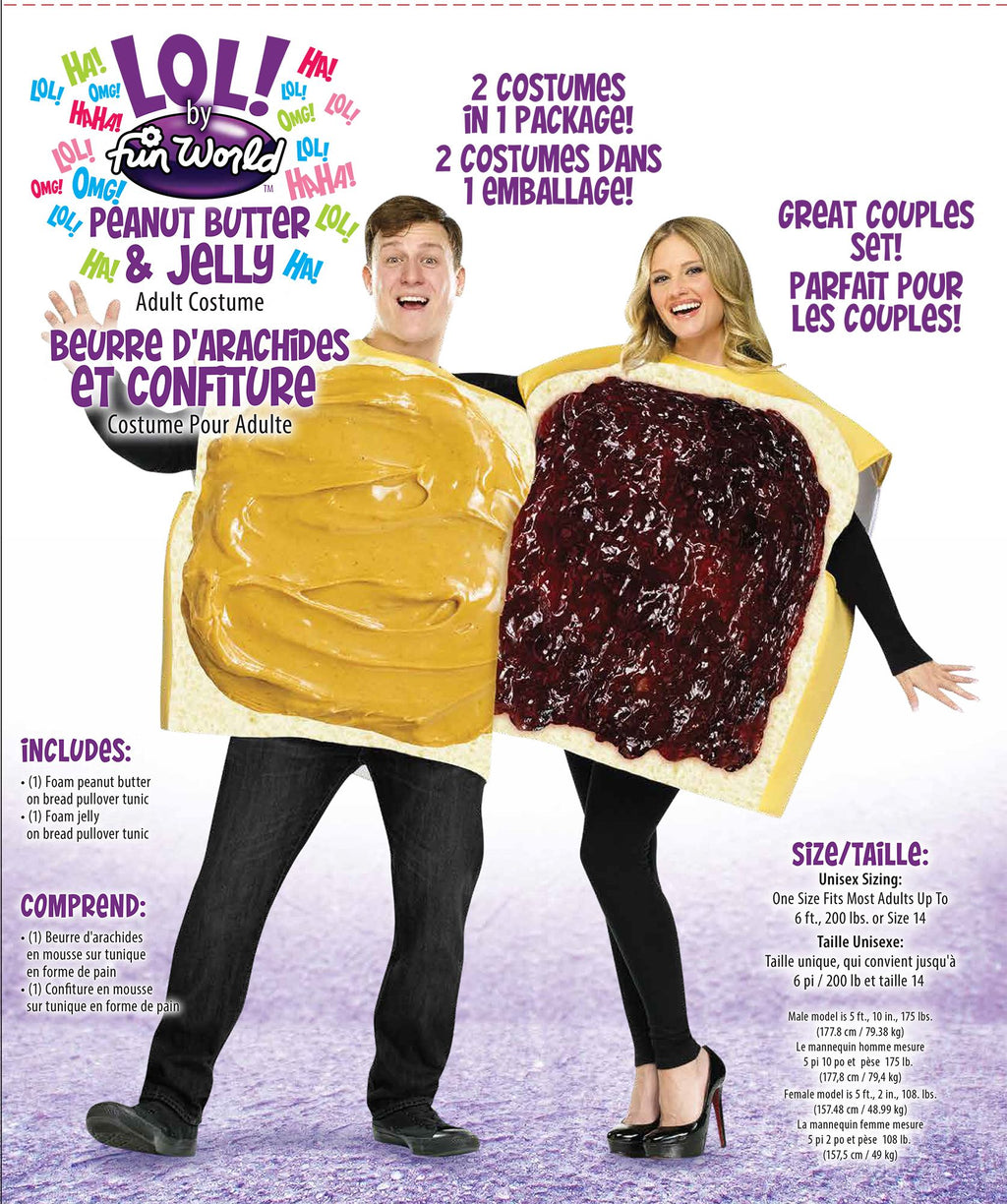 Peanut Butter and Jelly Sandwich 2 Costume Set Food Adult Costume