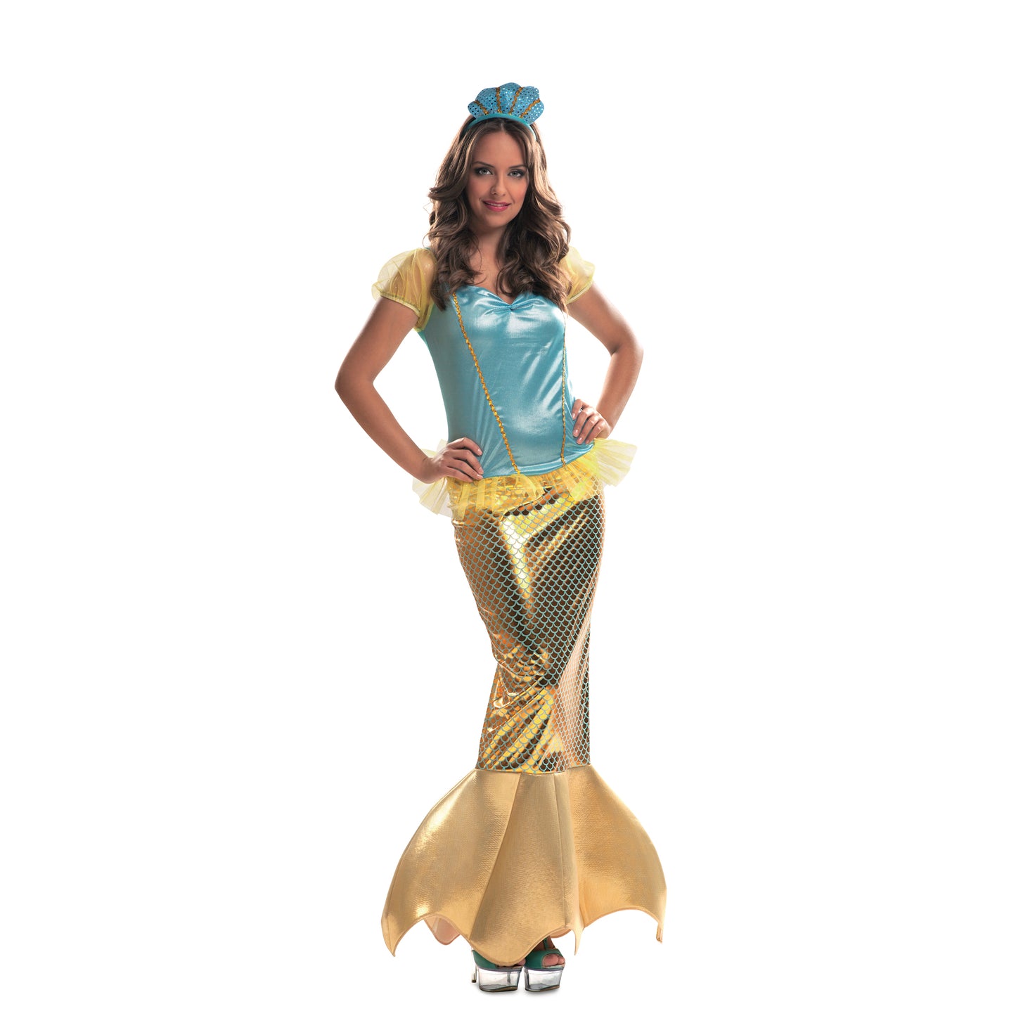 Mermaid Gold and Blue Dress Adult Costume Small