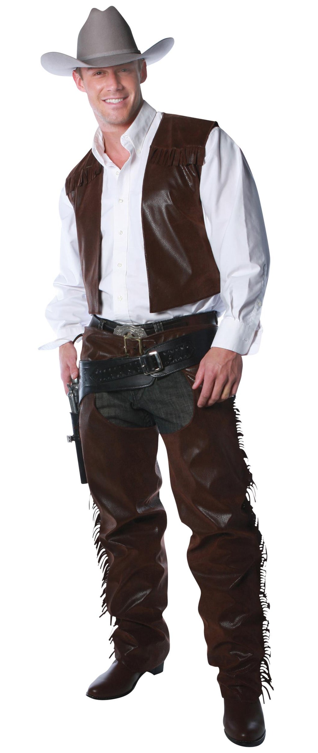 Cowboy Brown Chaps and Vest Adult Costume Size Standard