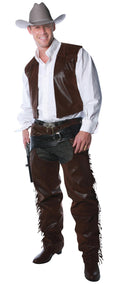 Cowboy Brown Chaps and Vest Adult Costume Size Standard