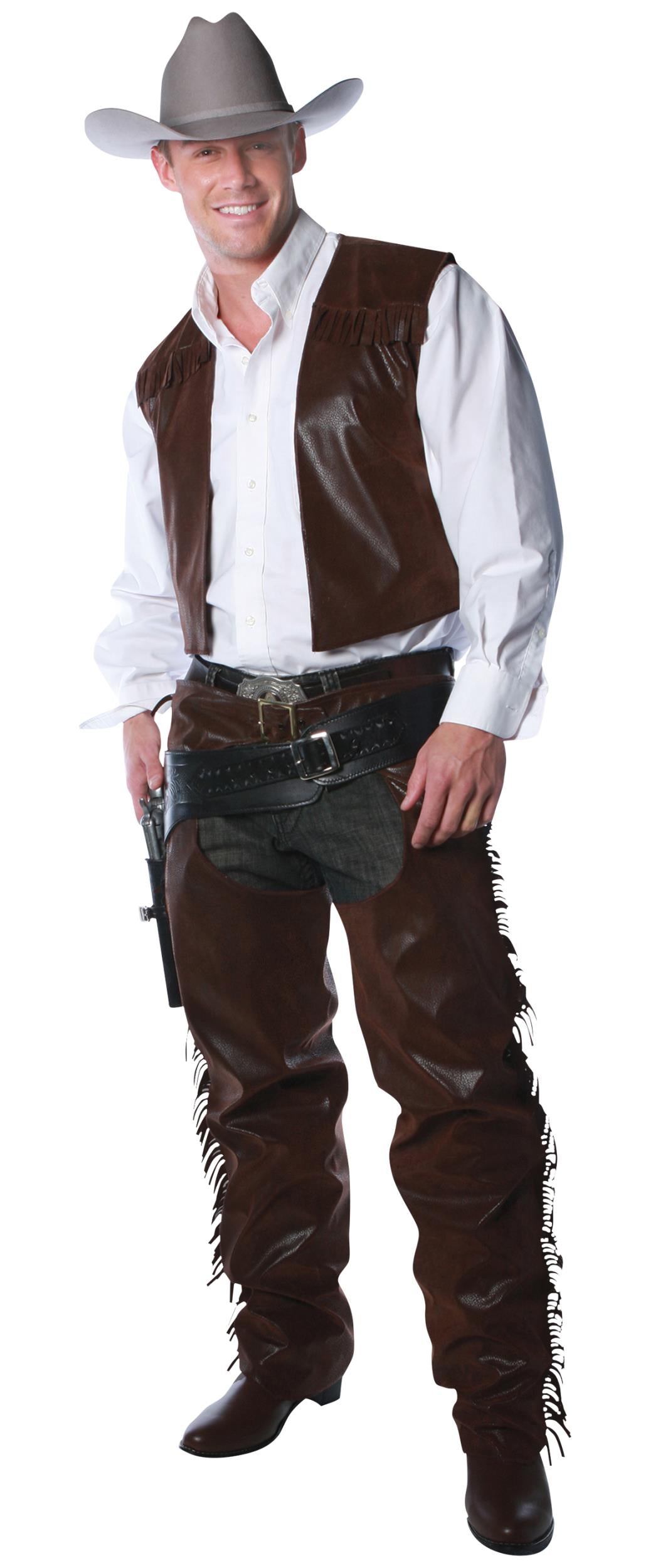 Cowboy Brown Chaps and Vest Adult Costume Size Standard