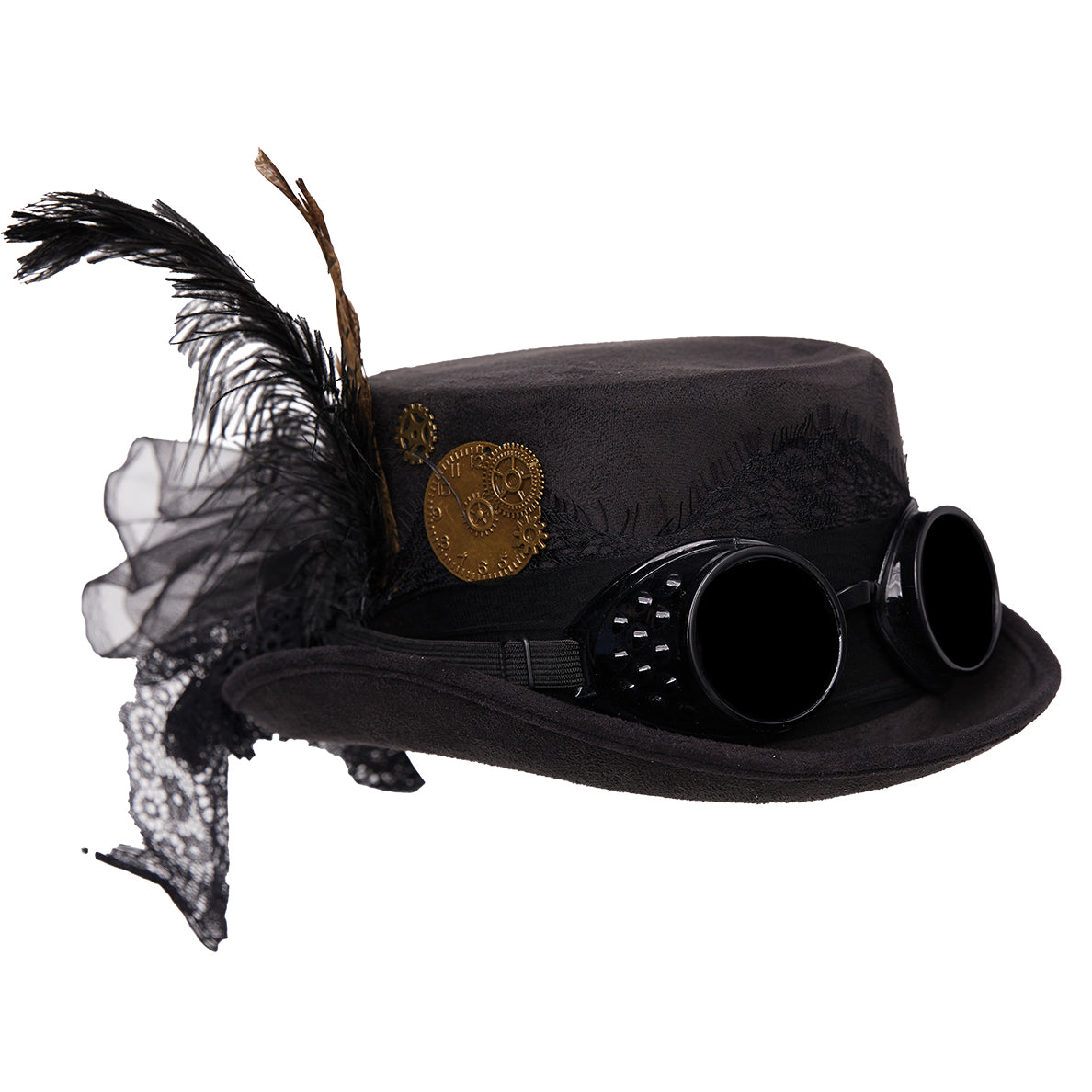 Black Steampunk Top Hat With Attached Goggles