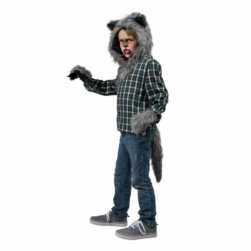 Child Werewolf Fur Hood Tail and Gloves Costume Kit