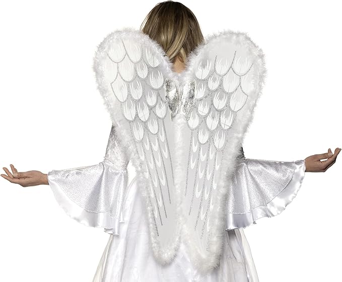 34" Angel Fairy White Mesh Marabou Wings Christmas