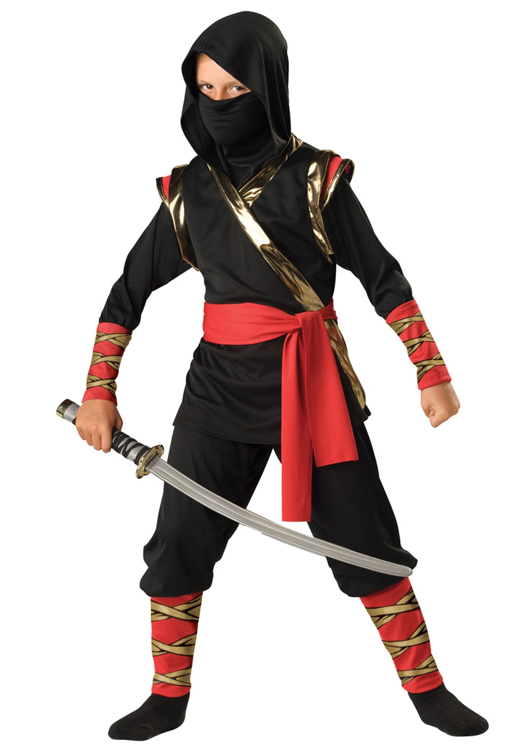 InCharacter Deluxe Ninja Costume Child Black Gold and Red Size X-Small 4