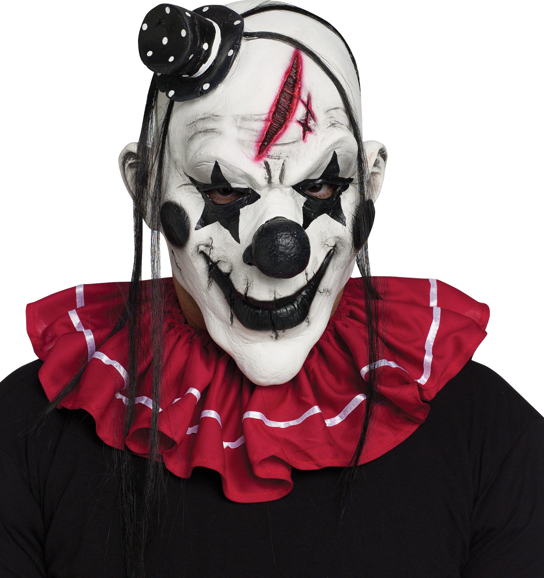 Black and White Horror Clown Adult Mask with Hair