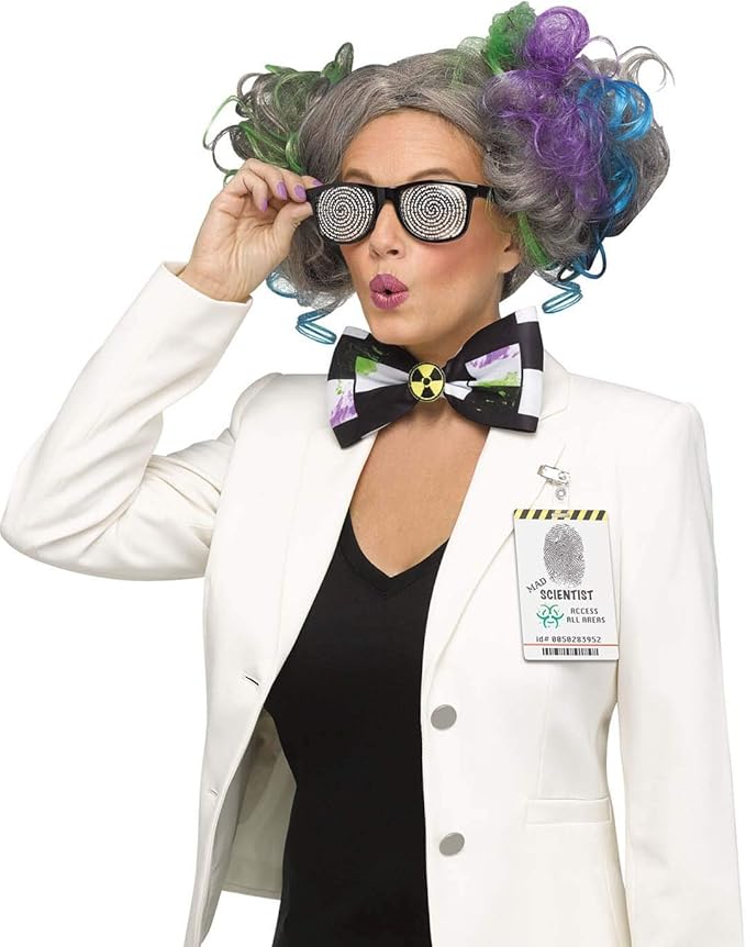 Mad Scientist Swirly Glasses Bowtie and Badge Costume Accessory Kit