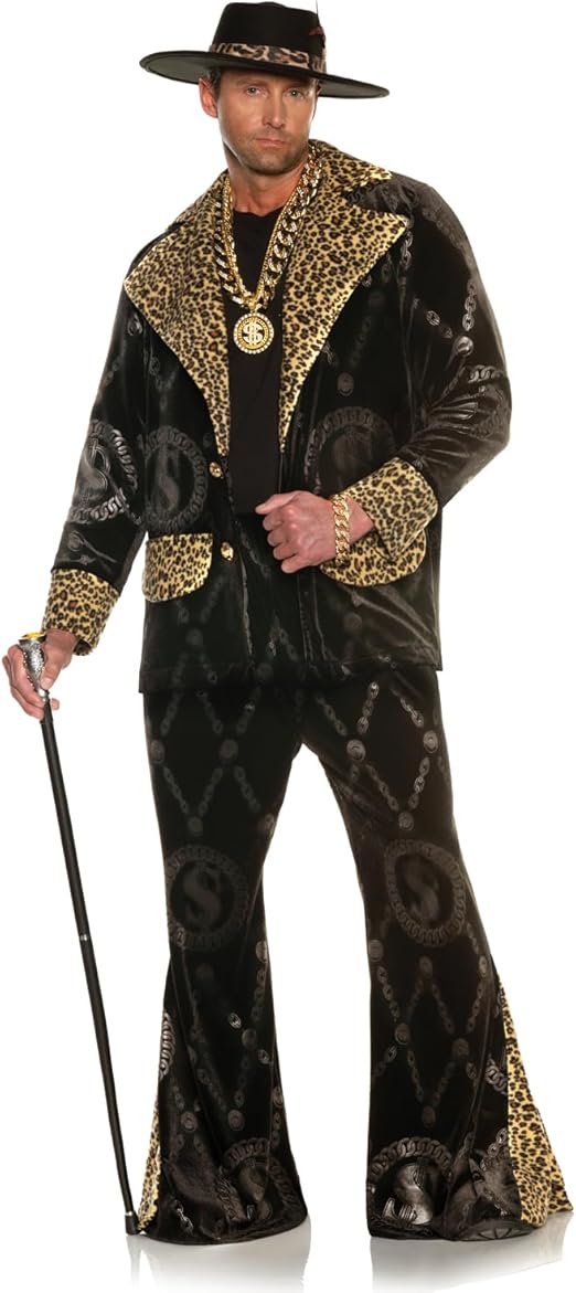 Men's 70's Black Velvet Pimp Suit High Roller Pimp Daddy Adult Costume