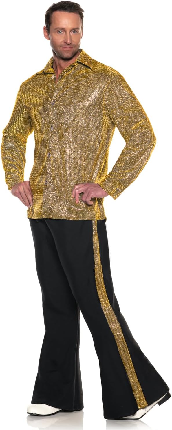 Men's Disco King Dancer Gold 70's Retro Night Costume