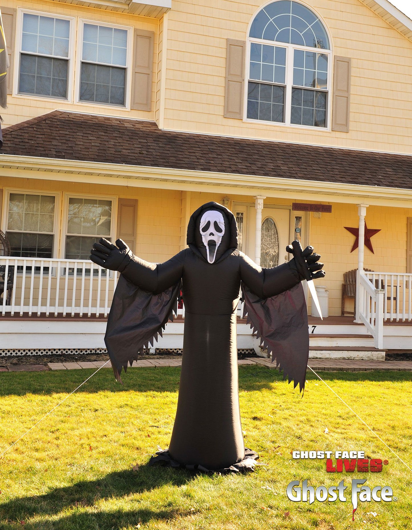 6 FT Ghost Face Lawn Light Up Inflatable in yard