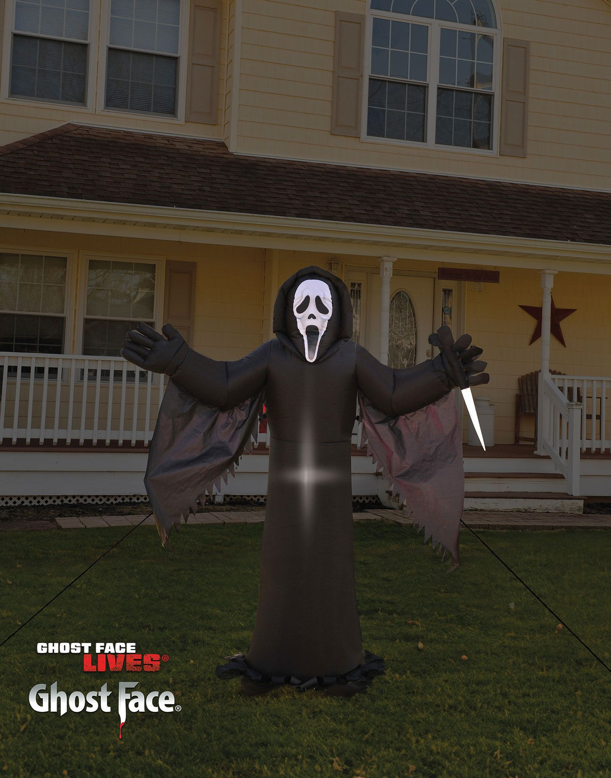 6 FT Ghost Face Light Up Inflatable in yard at night