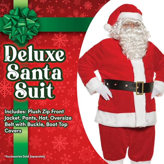 Adult Red and White Deluxe Plush Santa Claus Suit Men's Costume