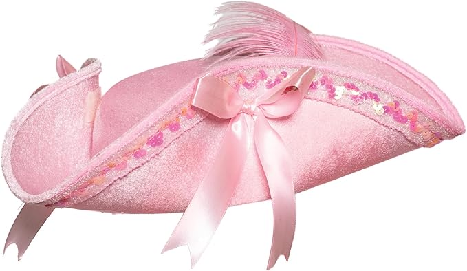 Pink Tri-Corner Pirate Victorian Costume Hat With Bows and Feather Adults