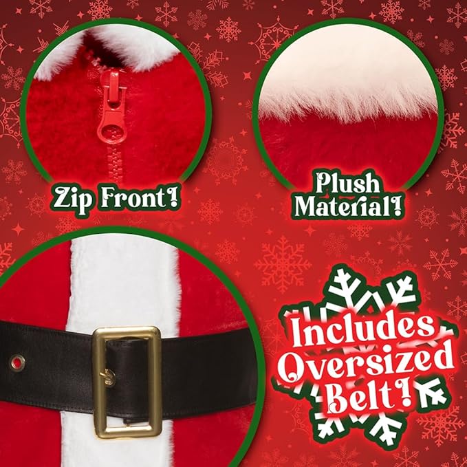 Adult Red and White Deluxe Plush Santa Claus Suit Men's Costume