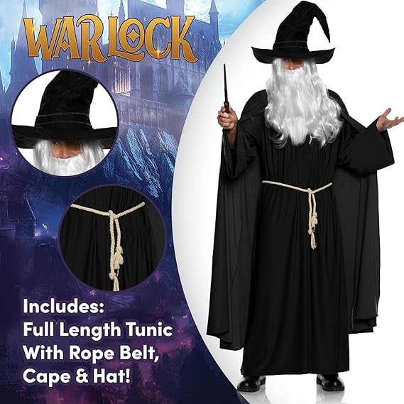 Men's Black Warlock Renaissance Wizard Adult Costume