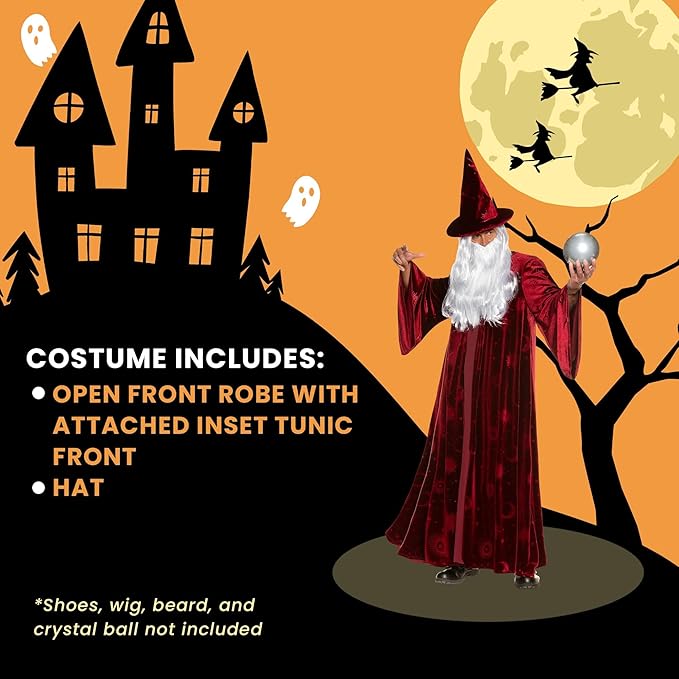 Adult Burgundy Wizard Stargazer Fantasy Magic Sorcerer Men's Costume