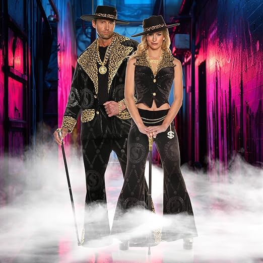 Men's 70's Black Velvet Pimp Suit High Roller Pimp Daddy Adult Costume