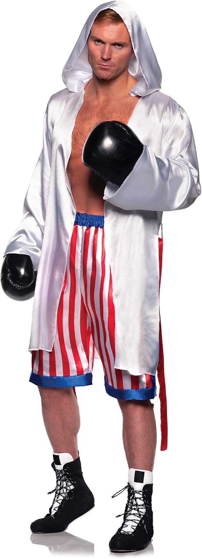 Men's Satin Boxing Champ Two Piece Adult Costume Red, White, and Blue