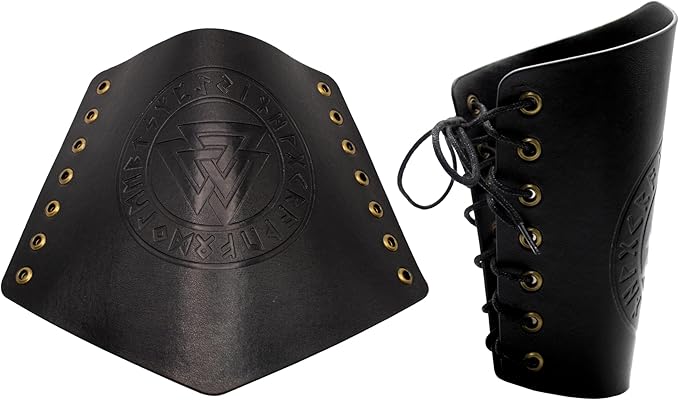 Adult Faux Leather Cuff Bracelet Embossed Black Viking Arm Guards Costume Accessories