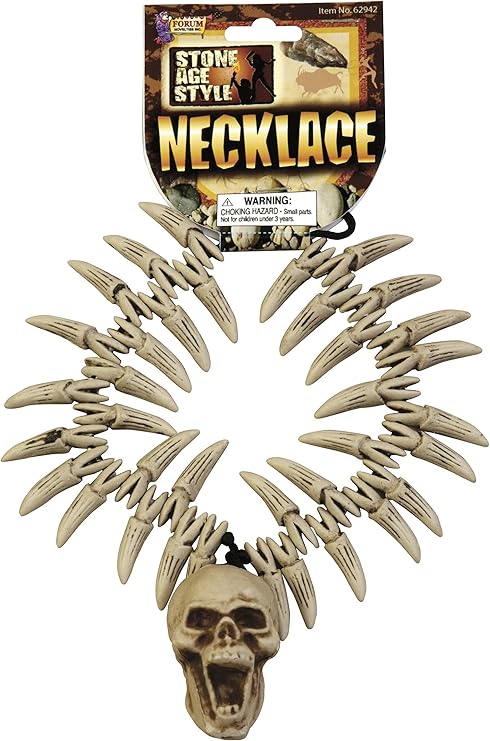 Stone Age Teeth And Skull Necklace Caveman Accessory