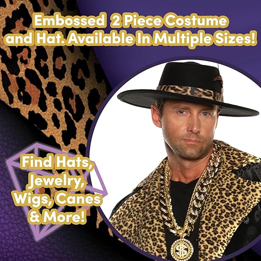 Men's 70's Black Velvet Pimp Suit High Roller Pimp Daddy Adult Costume