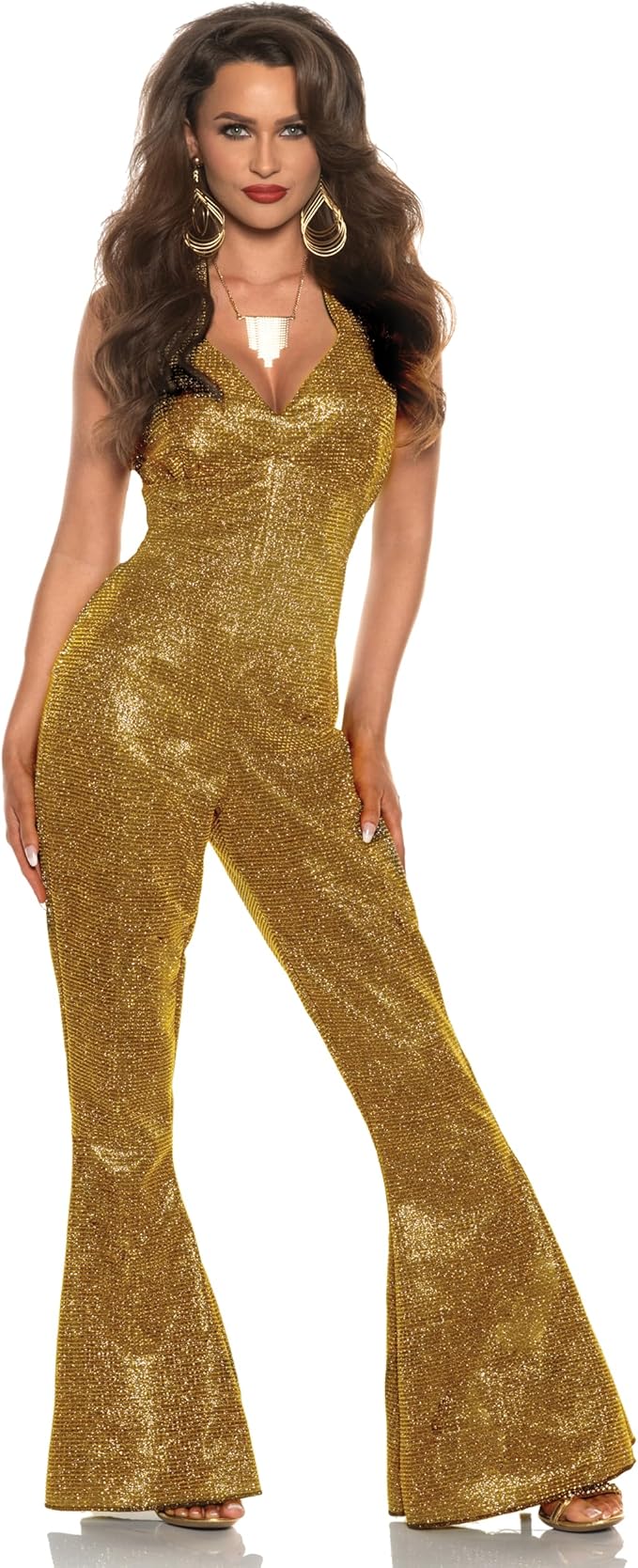 Sexy Shining Star 70's 80's Gold Disco Diva Jumpsuit Women's Costume
