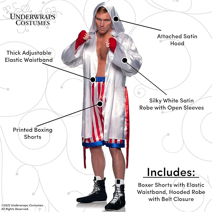 Men's Satin Boxing Champ Two Piece Adult Costume Red, White, and Blue