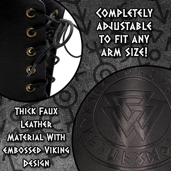 Adult Faux Leather Cuff Bracelet Embossed Black Viking Arm Guards Costume Accessories