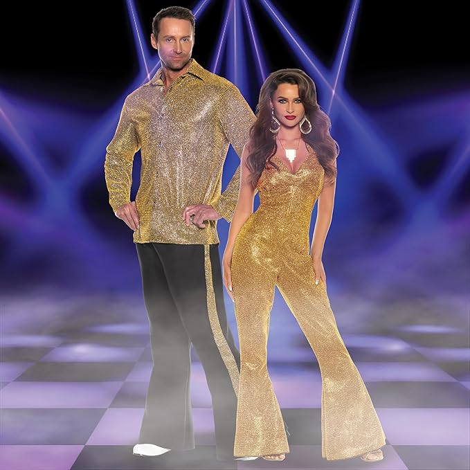 Sexy Shining Star 70's 80's Gold Disco Diva Jumpsuit Women's Costume