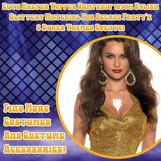 Sexy Shining Star 70's 80's Gold Disco Diva Jumpsuit Women's Costume