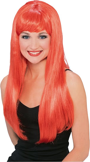 Long Glamour Costume Wig With Bangs - Red