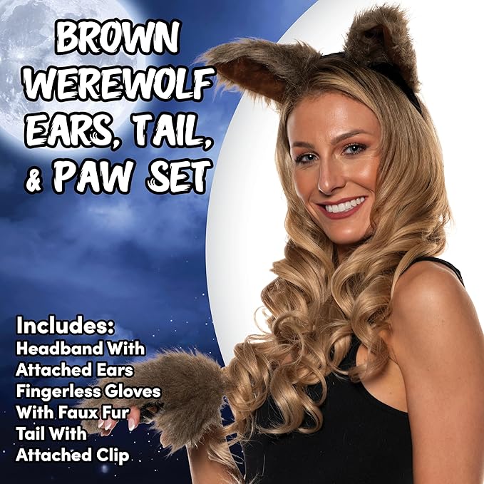Cute Brown & Gray Animal Werewolf Costume Accessory Kit