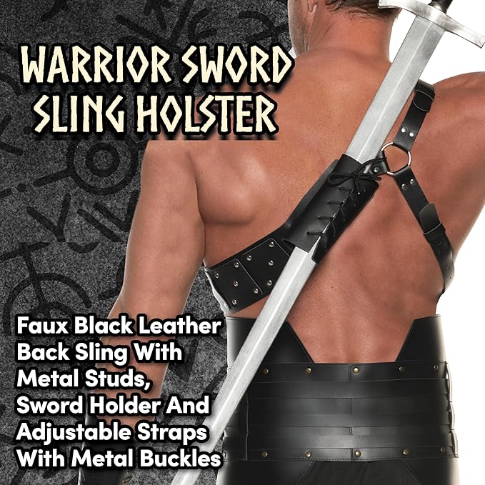Celtic Sword Back Sling Faux Leather Holster Viking Knight Medieval Costume Accessory
