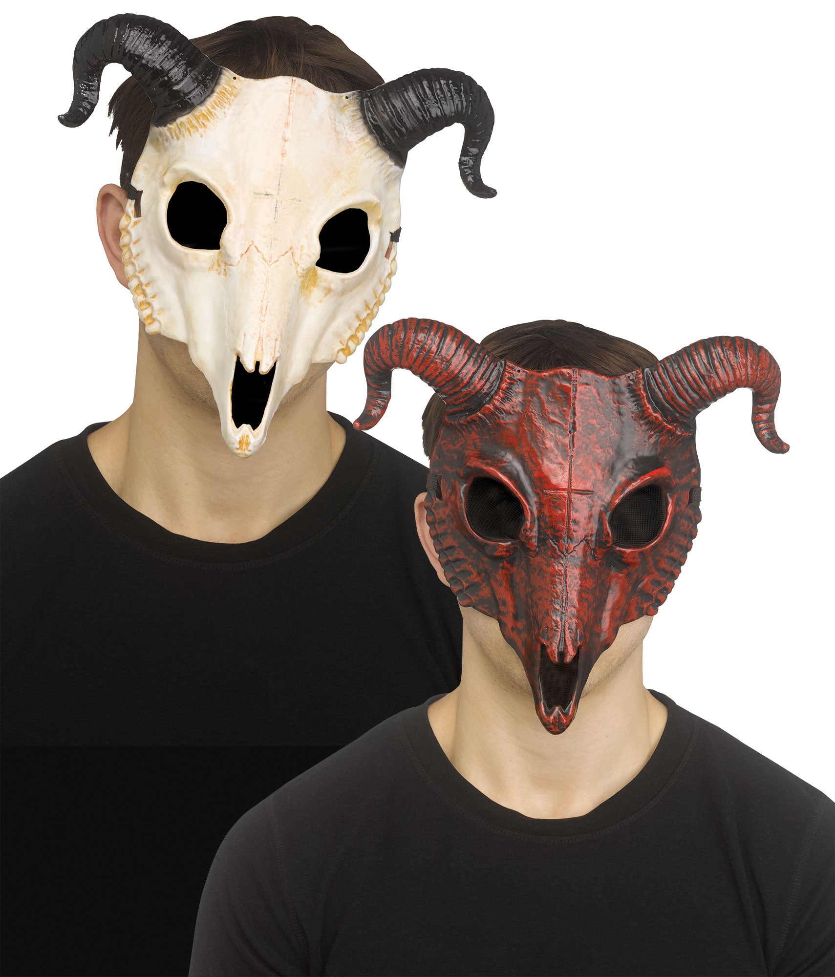 Big Horn Ram Goat Skull Devil Mask Red or Natural