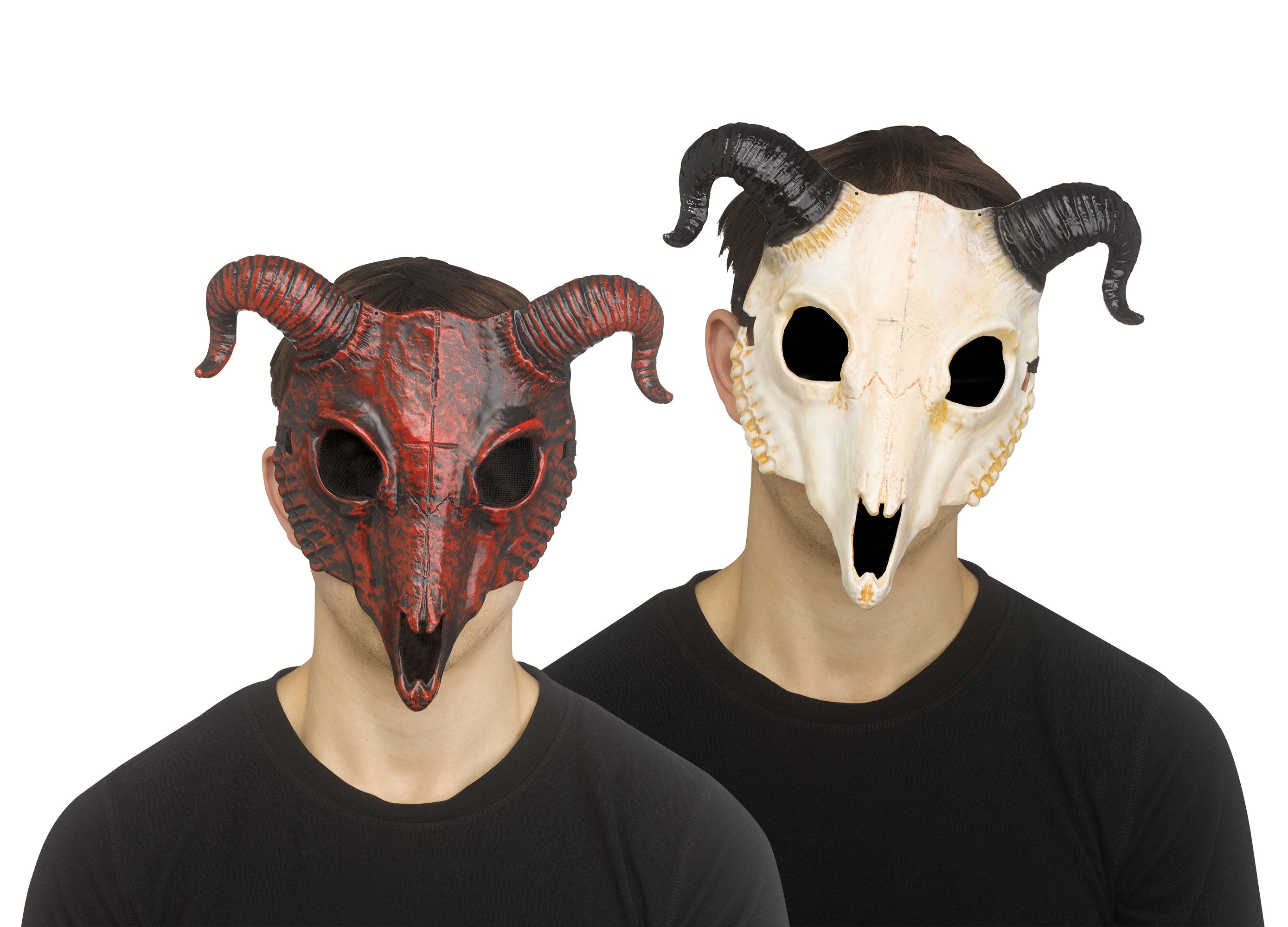 Big Horn Ram Goat Skull Devil Mask Red or Natural